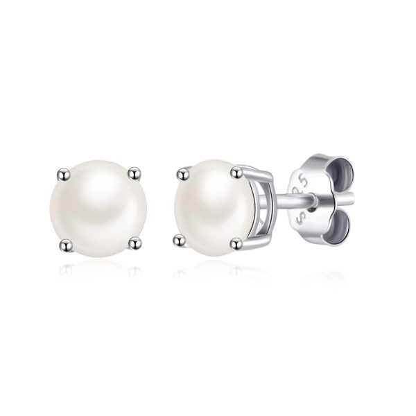 Sterling Silver June (Pearl) Birthstone Earrings Created with Gemstones from Zircondia®