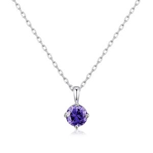 Sterling Silver February (Amethyst) Birthstone Necklace Created with Zircondia® Crystals