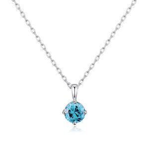 Sterling Silver March (Aquamarine) Birthstone Necklace Created with Zircondia® Crystals