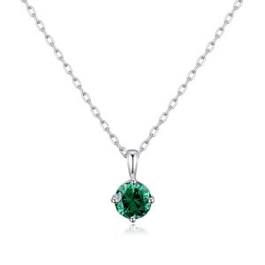 Sterling Silver May (Emerald) Birthstone Necklace Created with Zircondia® Crystals