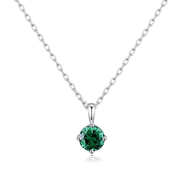 Sterling Silver May (Emerald) Birthstone Necklace Created with Zircondia® Crystals