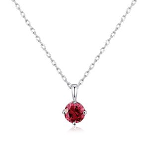 Sterling Silver July (Ruby) Birthstone Necklace Created with Zircondia® Crystals