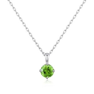 Sterling Silver August (Peridot) Birthstone Necklace Created with Zircondia® Crystals