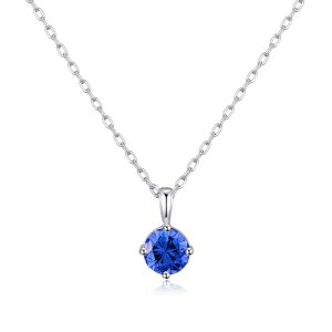 Sterling Silver September (Sapphire) Birthstone Necklace Created with Zircondia® Crystals