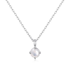 Sterling Silver October (Opal) Birthstone Necklace Created with Zircondia® Crystals