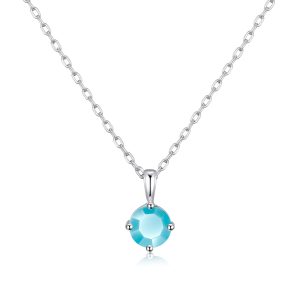 Sterling Silver December (Turquoise) Birthstone Necklace Created with Zircondia® Crystals