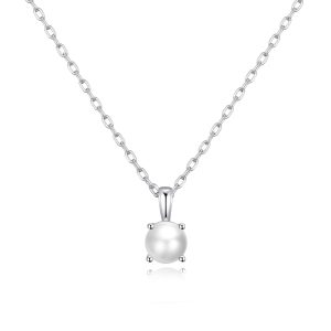 Sterling Silver June (Pearl) Birthstone Necklace Created with Gemstones from Zircondia®