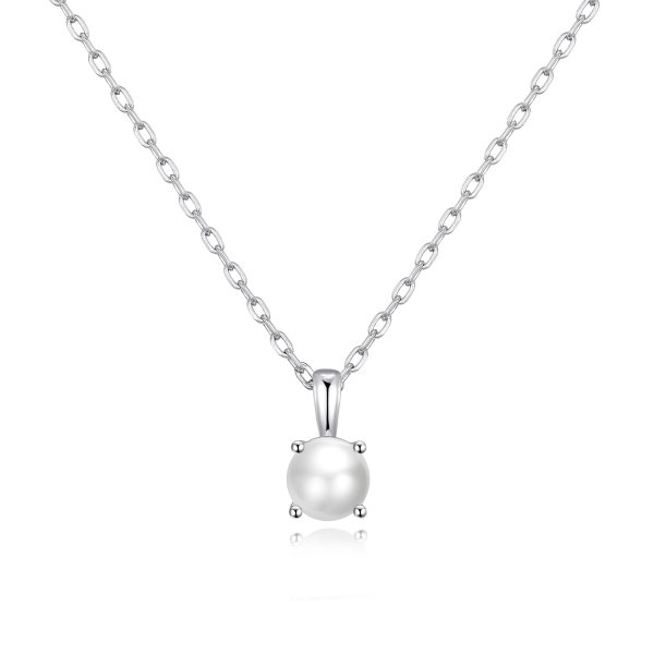 Sterling Silver June (Pearl) Birthstone Necklace Created with Gemstones from Zircondia®