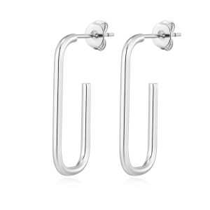 Silver Plated Rectangle Hoop Earrings