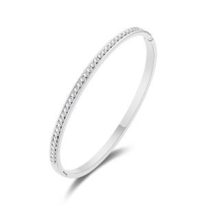 Stainless Steel Channel Set Bangle Created with Zircondia® Crystals (7 Inch)