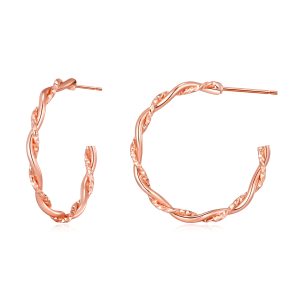 Rose Gold Plated 30mm Twisted Diamond Cut Hoop Earrings