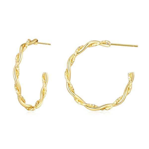 Gold Plated 30mm Twisted Diamond Cut Hoop Earrings