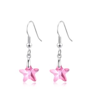 Sterling Silver Light Rose Star Earrings Created with Zircondia® Crystals