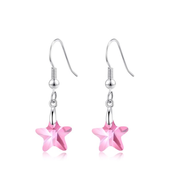 Sterling Silver Light Rose Star Earrings Created with Zircondia® Crystals