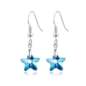 Sterling Silver Aquamarine Star Earrings Created with Zircondia® Crystals