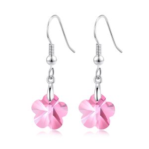 Sterling Silver Light Rose Flower Earrings Created with Zircondia® Crystals