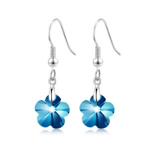 Sterling Silver Aquamarine Flower Earrings Created with Zircondia® Crystals