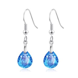 Sterling Silver Aquamarine Pear Earrings Created with Zircondia® Crystals