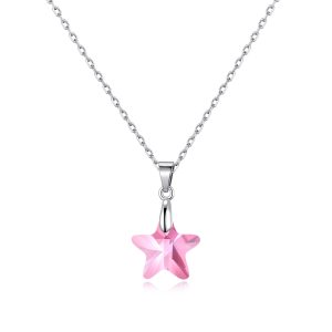 Sterling Silver Light Rose Star Necklace Created with Zircondia® Crystals