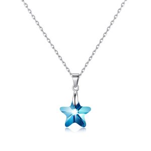 Sterling Silver Aquamarine Star Necklace Created with Zircondia® Crystals