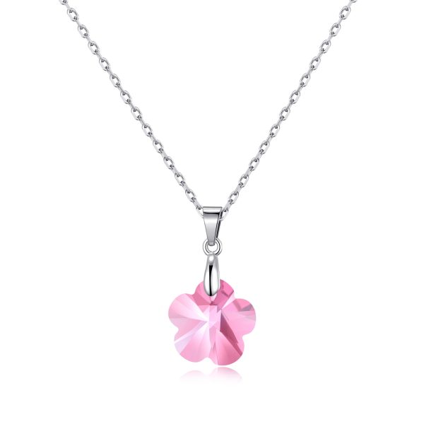 Sterling Silver Light Rose Flower Necklace Created with Zircondia® Crystals