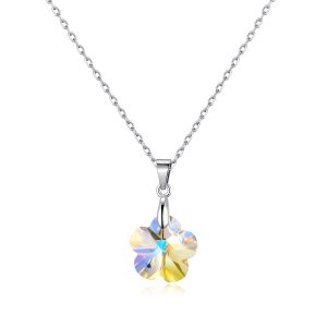 Sterling Silver Aurora Borealis Flower Necklace Created with Zircondia® Crystals