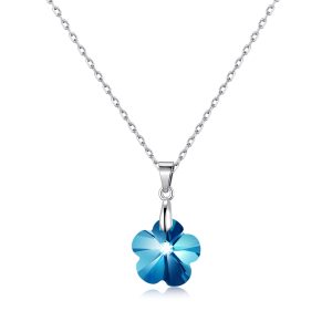 Sterling Silver Aquamarine Flower Necklace Created with Zircondia® Crystals