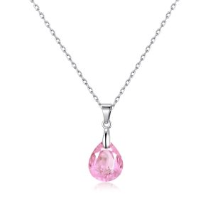 Sterling Silver Light Rose Pear Necklace Created with Zircondia® Crystals