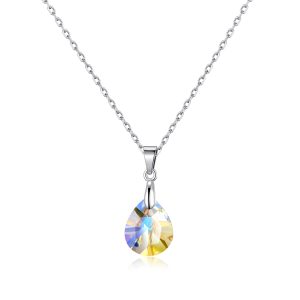 Sterling Silver Aurora Borealis Pear Necklace Created with Zircondia® Crystals