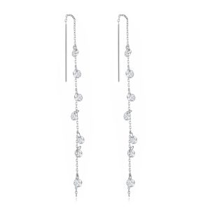 Silver Plated Dangle Thread Earrings Created with Zircondia® Crystals