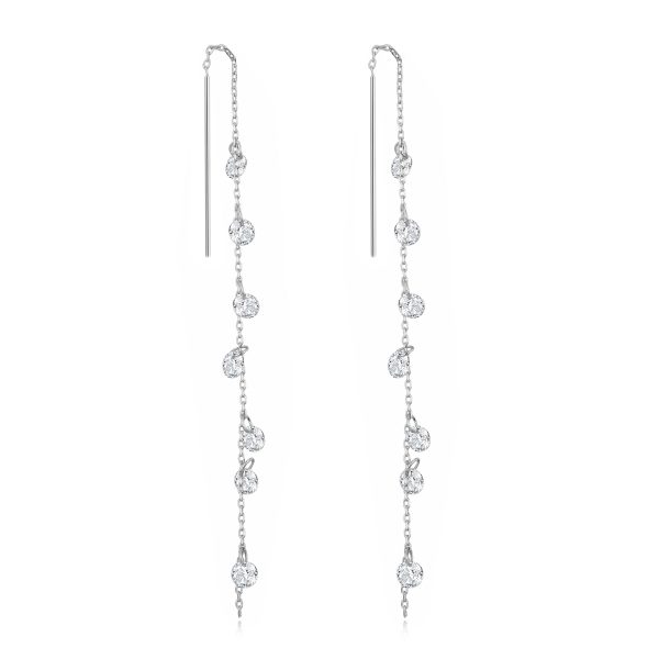 Silver Plated Dangle Thread Earrings Created with Zircondia® Crystals