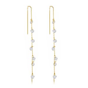 Gold Plated Dangle Thread Earrings Created with Zircondia® Crystals