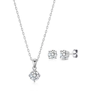 Sterling Silver Round Solitaire Set Created with Zircondia® Crystals