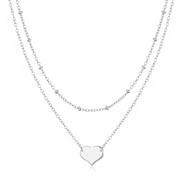 Silver Plated Double Layered Heart Necklace