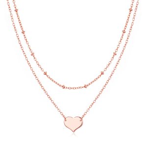 Rose Gold Plated Double Layered Heart Necklace