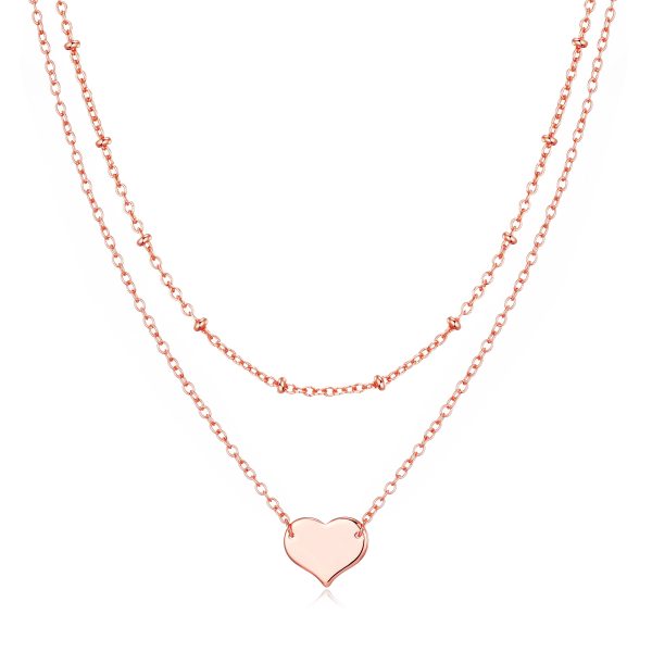 Rose Gold Plated Double Layered Heart Necklace