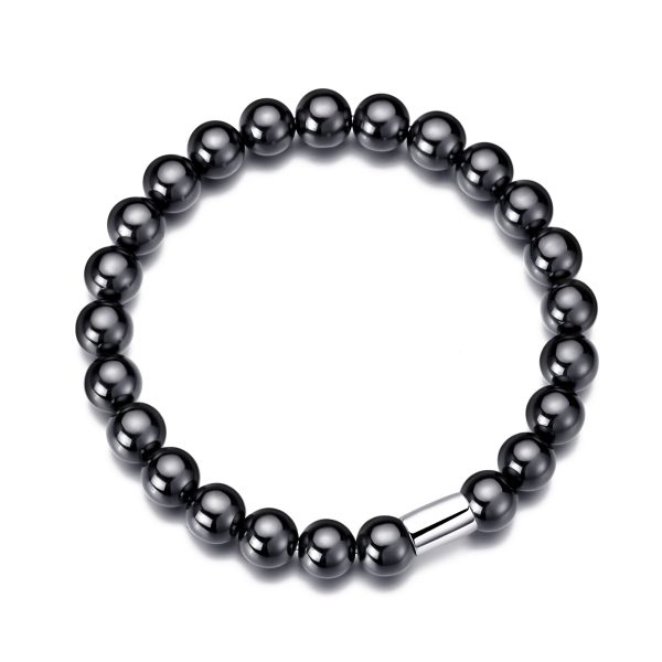 Men's Hematite Round Beaded Gemstone Stretch Bracelet