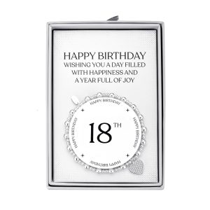 18th Birthday Heart Charm Stretch Bracelet with Quote Gift Box