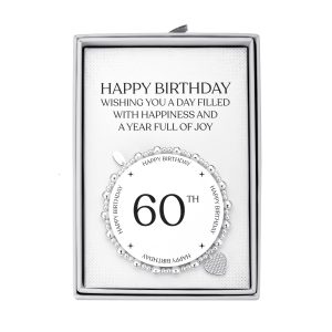 60th Birthday Heart Charm Stretch Bracelet with Quote Gift Box