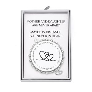 Silver Plated Mother and Daughter Quote Stretch Bracelet with Gift Box