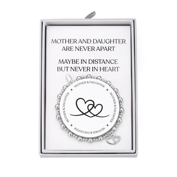 Silver Plated Mother and Daughter Quote Stretch Bracelet with Gift Box