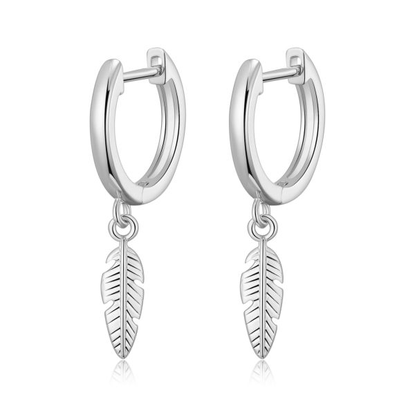 Silver Plated Feather Charm Hoop Earrings