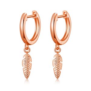 Rose Gold Plated Feather Charm Hoop Earrings