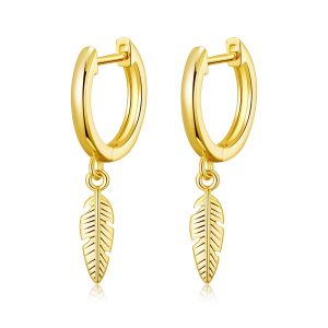 Gold Plated Feather Charm Hoop Earrings