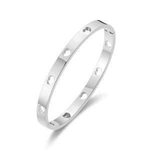 Stainless Steel Heart Bangle (7 Inch)