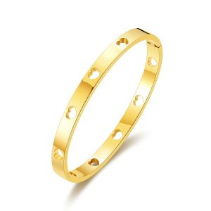 Gold Plated Stainless Steel Heart Bangle (7 Inch)