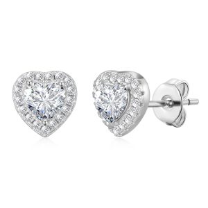 Silver Plated Heart Halo Earrings Created with Zircondia® Crystals