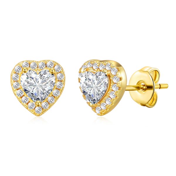 Gold Plated Heart Halo Earrings Created with Zircondia® Crystals