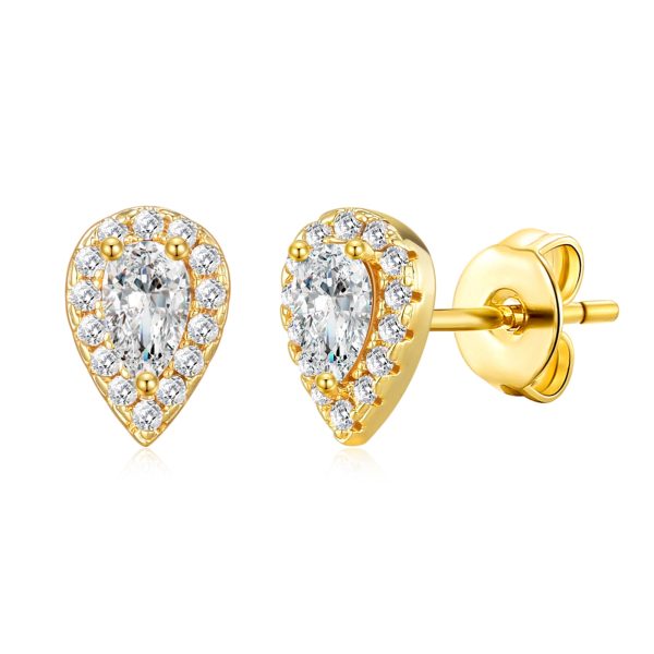 Gold Plated Pear Halo Earrings Created with Zircondia® Crystals