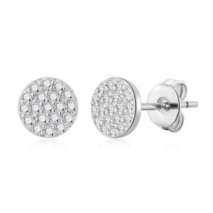 Silver Plated Pave Round Earrings Created with Zircondia® Crystals